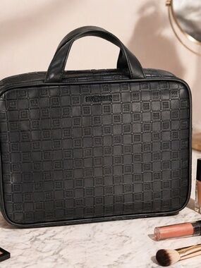 Steve Madden Black Embossed Toiletry Case with Top Handle
